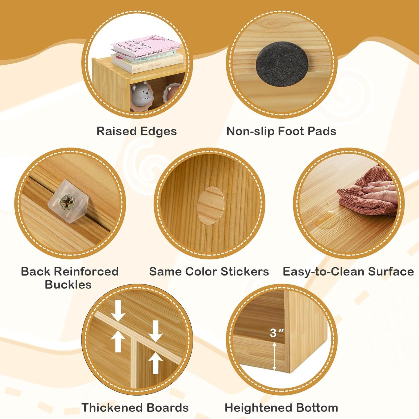 KOTEK Toy Storage Organizer, 8 Cubby Kids Bookshelf, Wooden 4-Tier Bookcase Storage Cabinet, Open Display Book Shelf for Daycare, Nursery, School Classroom, Living Room & Bedroom (Burlywood, 8 Cubes)