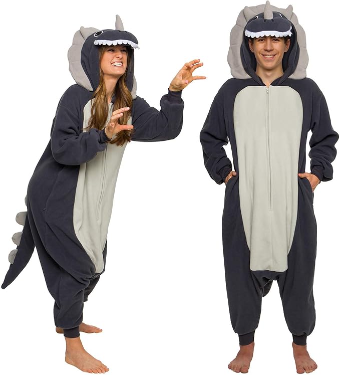 Funziez! Adult Onesie Halloween Costume Animal Dinosaur Shark Unisex Plush One Piece Cosplay Suit for Adults, Men and Women