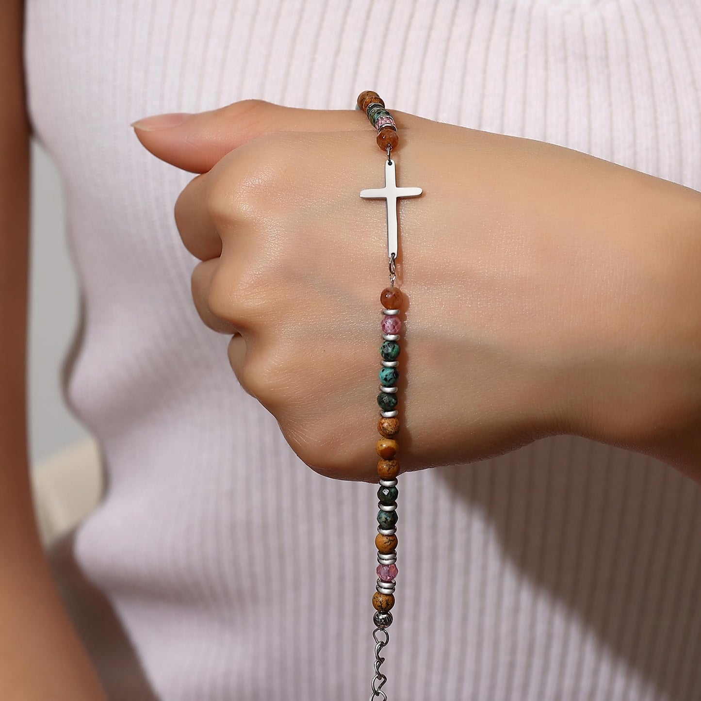 TONY & SANDY Mom Cross Bracelet, Birthday Gifts for Mom, Christian Gifts for Women from Daughter, Religious Jewelry Mother's Day Christmas Stocking Stuffers for Women Mommy Mama