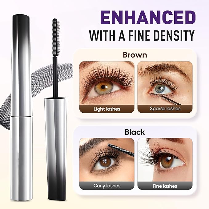 Iron Wand Mascara, 2025 New Metal Mascara Wand, 3D Washable Metal Mascaras, Waterproof & Smudge-Proof Long-Lasting Curling Eyelash Iron Mascaras with No Flaking (Brown)