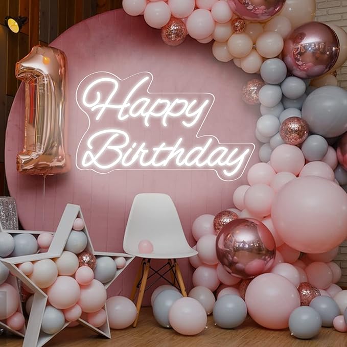 Happy Birthday Neon Sign 16 Inch Reusable Happy Birthday LED Light Up Sign with Dimmable ON/OFF Switch for Birthday Party ...