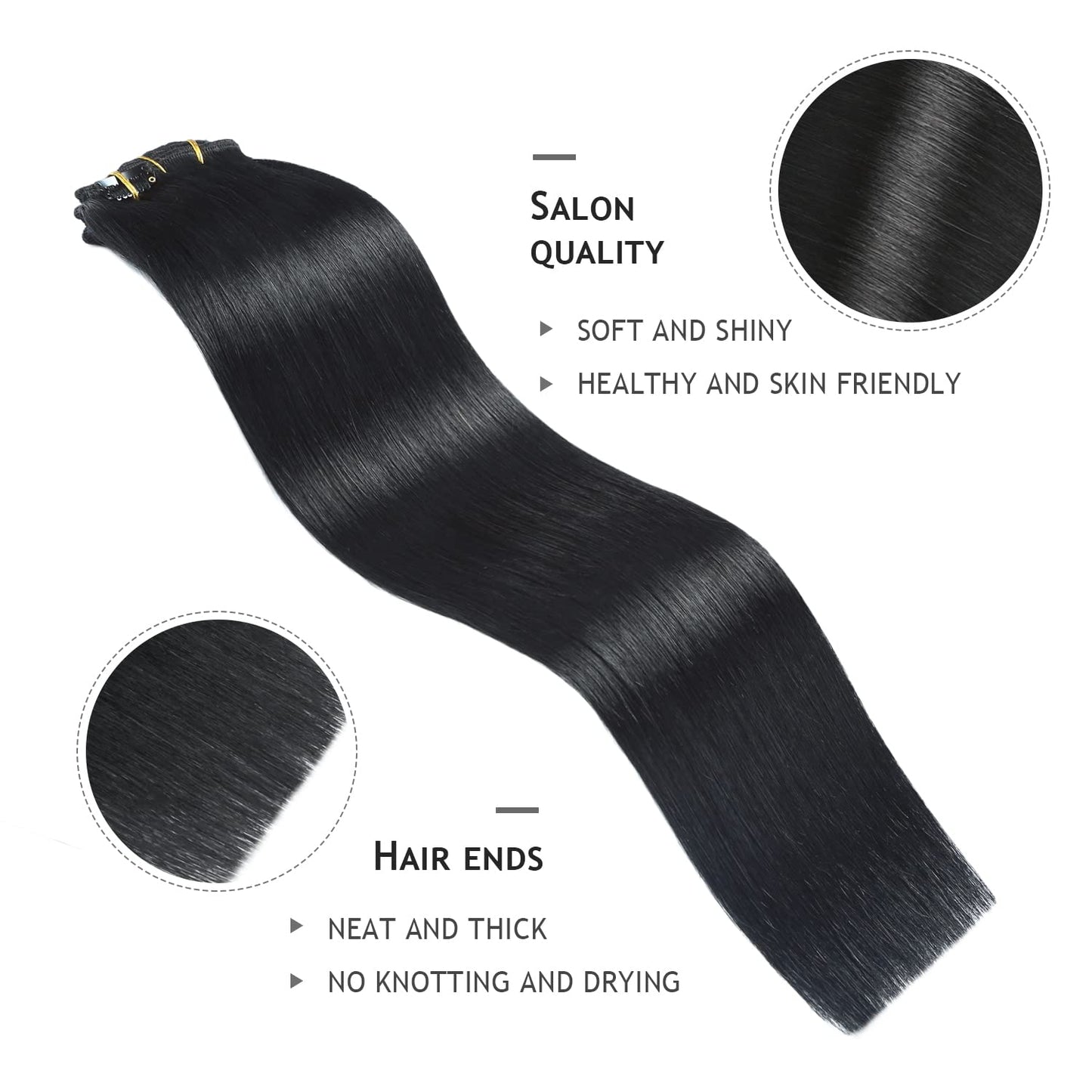 YILITE Jet Black Clip in Hair Extensions Real Human Hair #1 120 Gram 8Pcs 16inch Hair Extensions Clip ins Natural Silky Straight