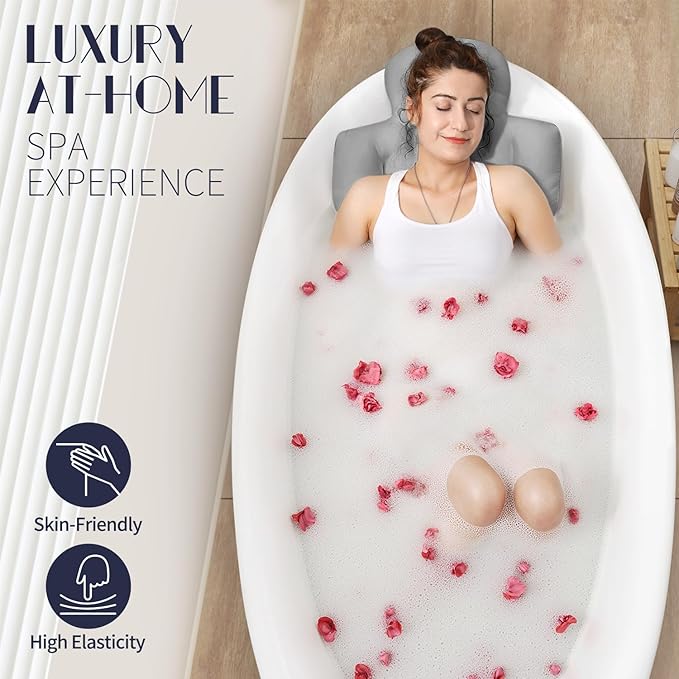 Full Body Bath Pillow for Bathtub, Thick Bathtub Cushion with Laundry Bag, Luxury Tub Pillow for Bath for Headrest Neck and Back Support Gray 51" x 16"