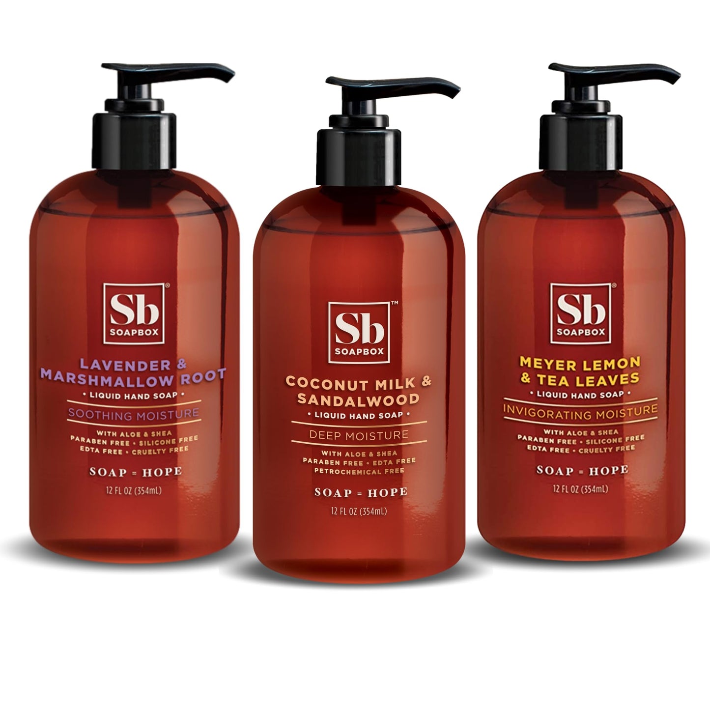 Soapbox Hand Soap Variety Pack (Coconut, Lavender, Meyer Lemon) Liquid Hand Soap, Moisturizing Wash with Shea Butter & Aloe Vera