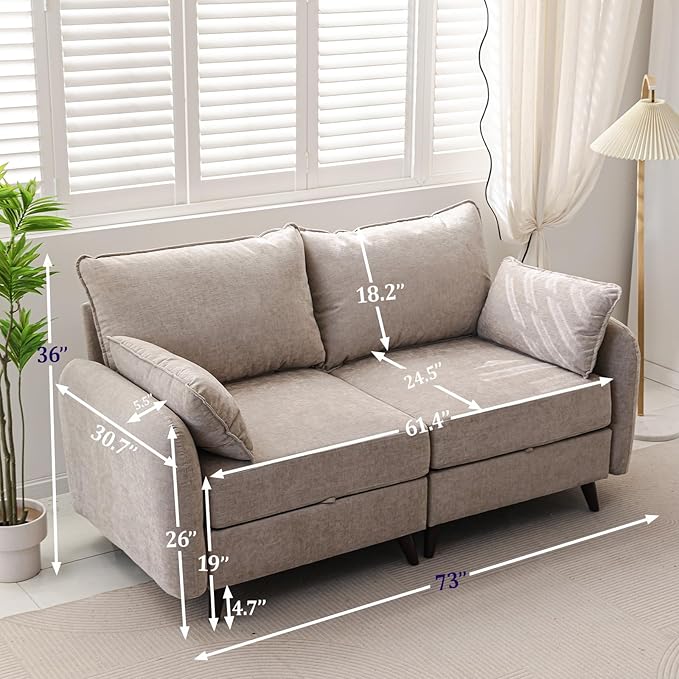 Rexulqo 73'' Loveseat Sofa with All Seats Storage, Modular Sectional Couch with Deep Seat,Oversized Comfy Couch with 7.8'' Cushion for Living Room,Bedroom,Velet,Khaki