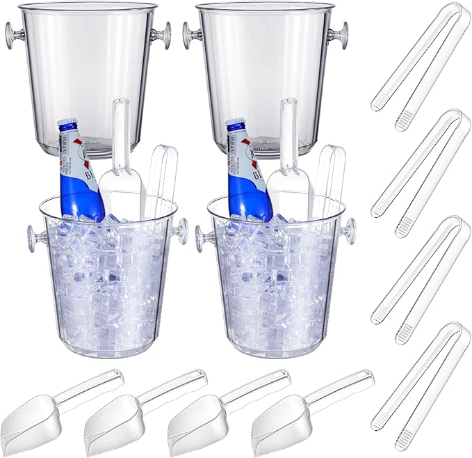 Irenare Acrylic Ice Buckets for Parties 3.5 L Plastic Clear Wine Bucket with Plastic Scoop and Tongs Bottle Drink Cooler B...