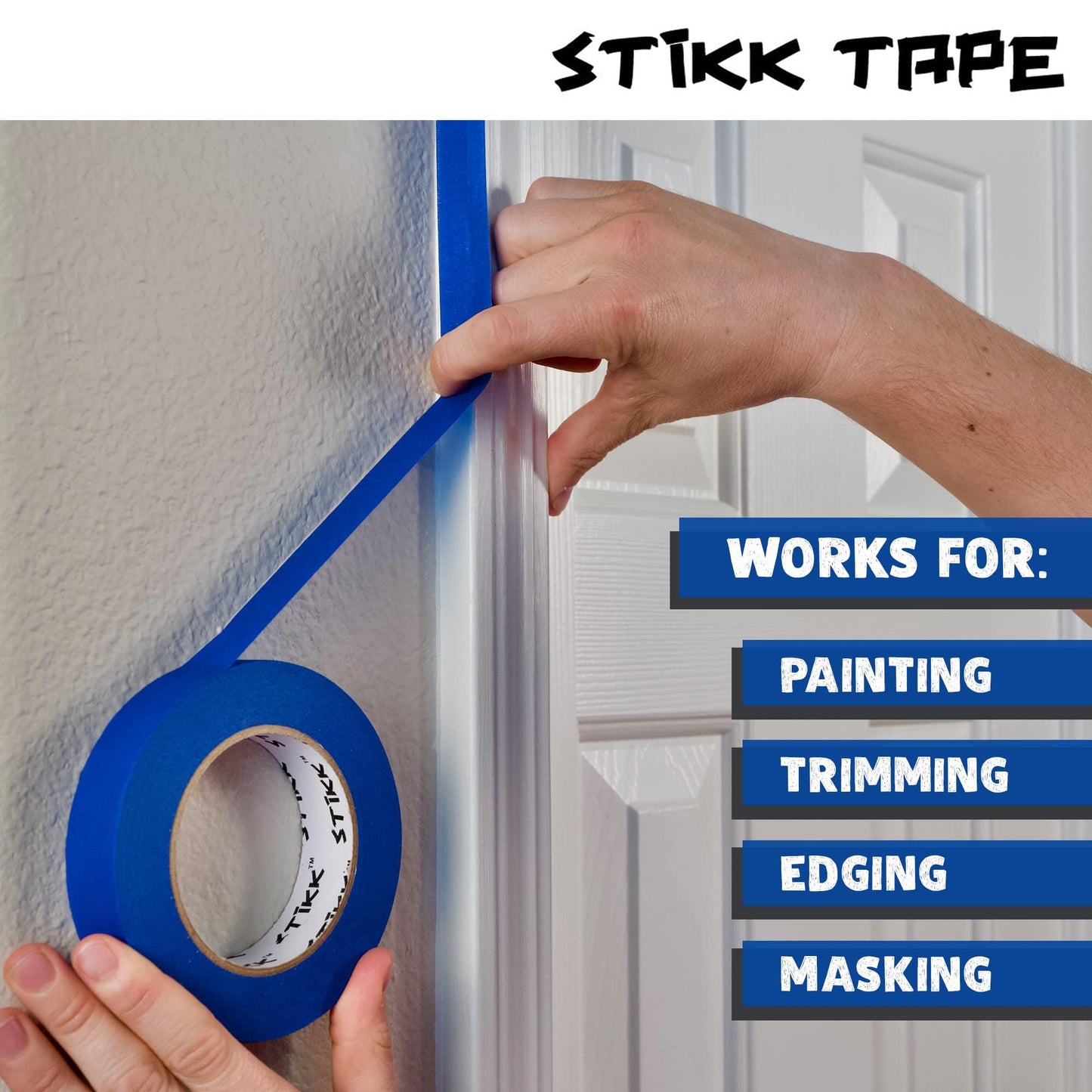 STIKK Painters Tape - 3pk Blue Painter Tape - 1 inch x 60 Yards - Paint Tape for Painting, Edges, Trim, Ceilings - Masking Tape for DIY Paint Projects - Residue-Free Painting Tape