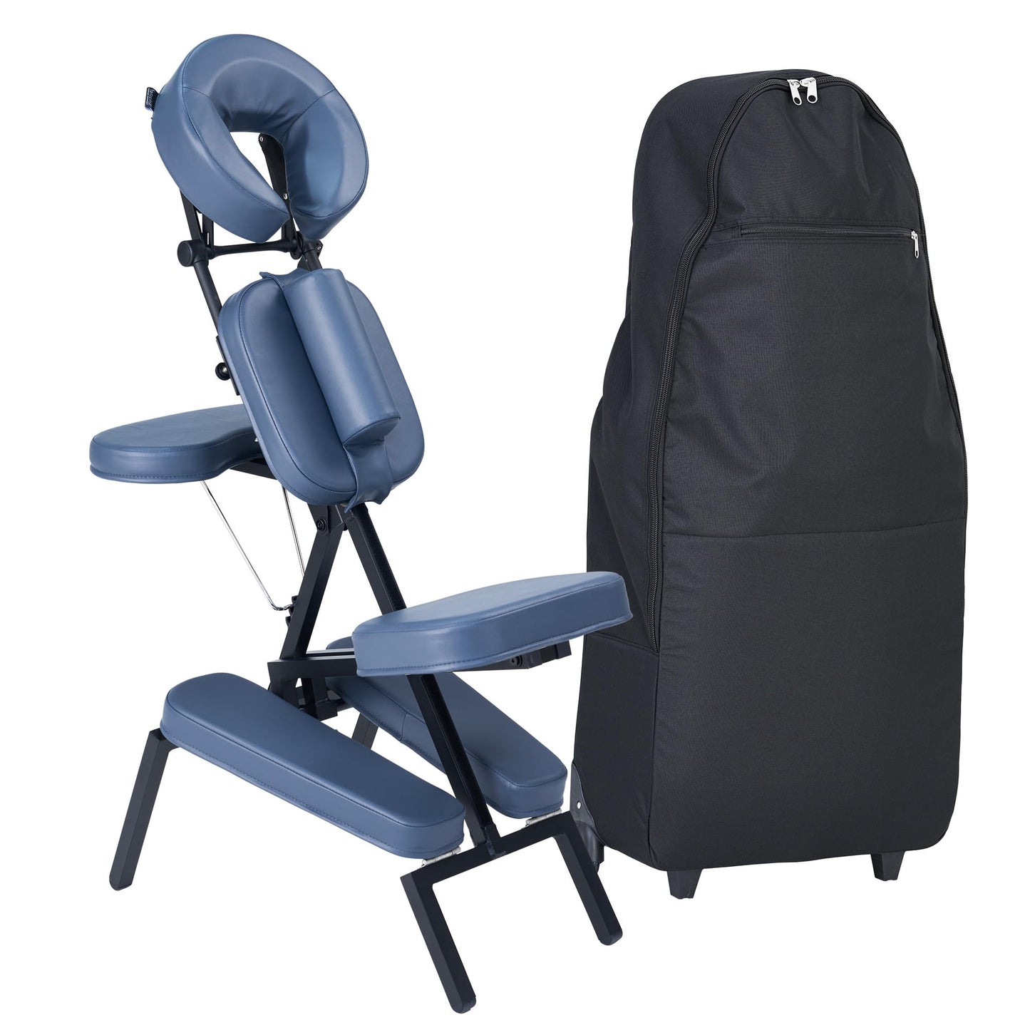 Master Massage Professional Lightweight Portable Massage Chair with Adjustable Aluminum Frame & Wheeled Carry Case – Folding Spa, Salon & Tattoo Chair – Blue