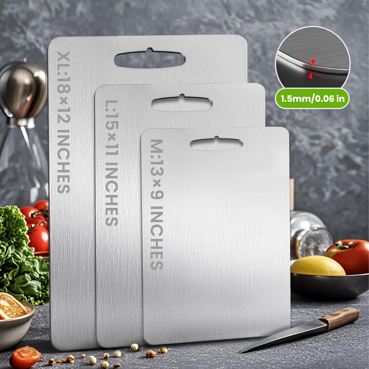 2 Pack Titanium Cutting Board, 2025 New Upgrade 100% Pure Titanium Cutting Boards for Kitchen, Hygiene & Durability Non Stick Chopping Board, Double sided Cutting Mat, Easy to Clean （M & L）