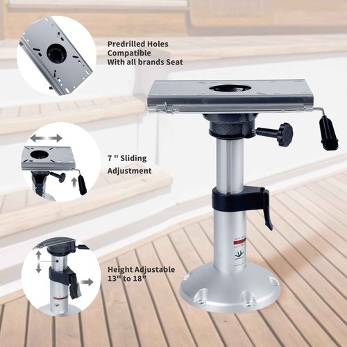 Manumarine Aluminum Adjustable Height Locking Boat Seat Pedestals with Slide 13 to 18 Inches for Boat Seats (1pcs)