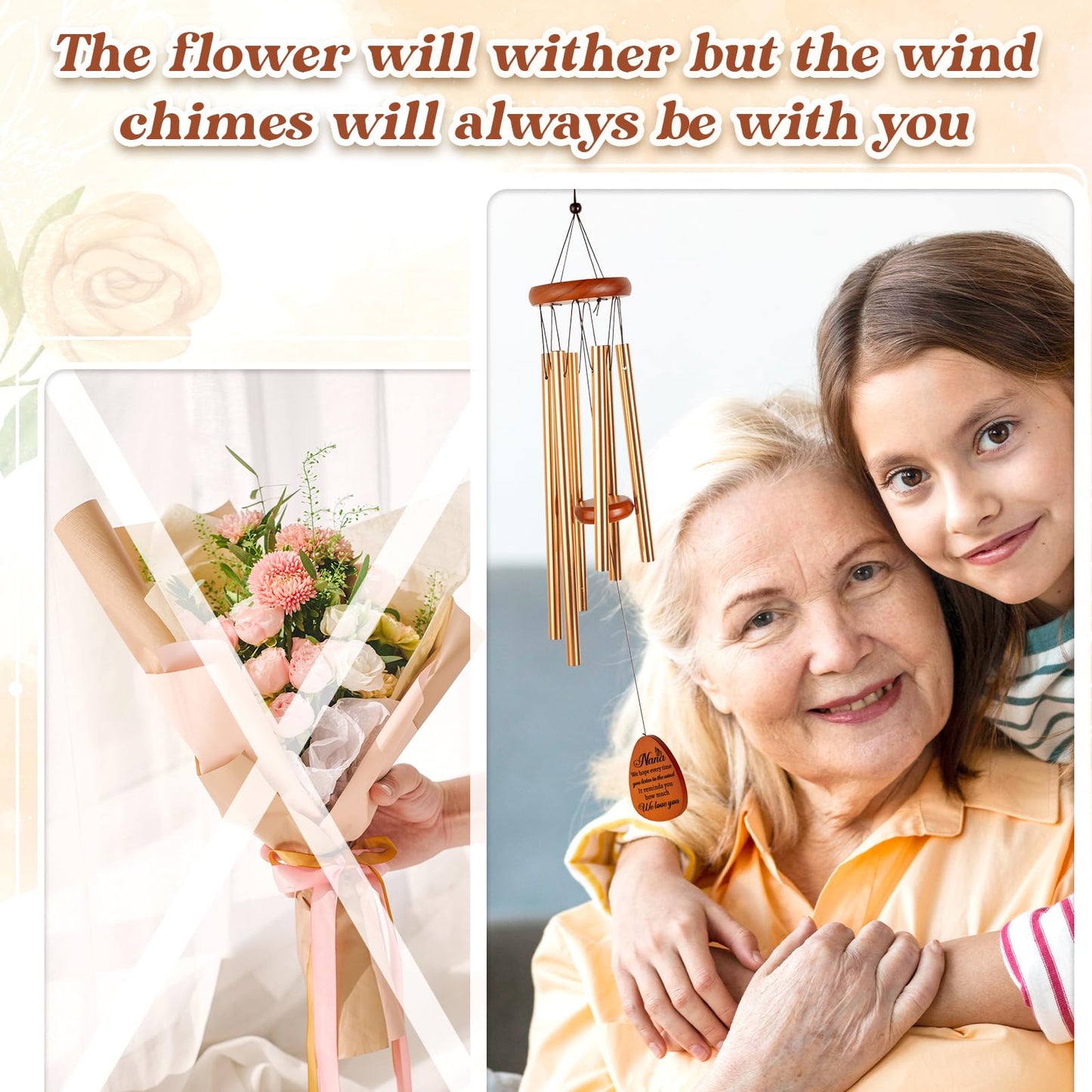 Nana Gifts, Birthday Gifts for Nana from Grandkids, Nana Wind Chimes, Best Grandma Present for Birthday Mother's Day Christmas Thanksgiving - with We Love You