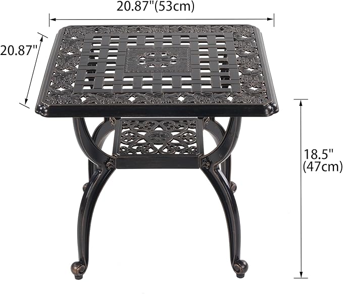WILOUNGE Cast Aluminum Outdoor Side Table,Small Patio Table,Outdoor Coffee Tables for Patio,Garden,Balcony, for All Weather (Copper, Square)