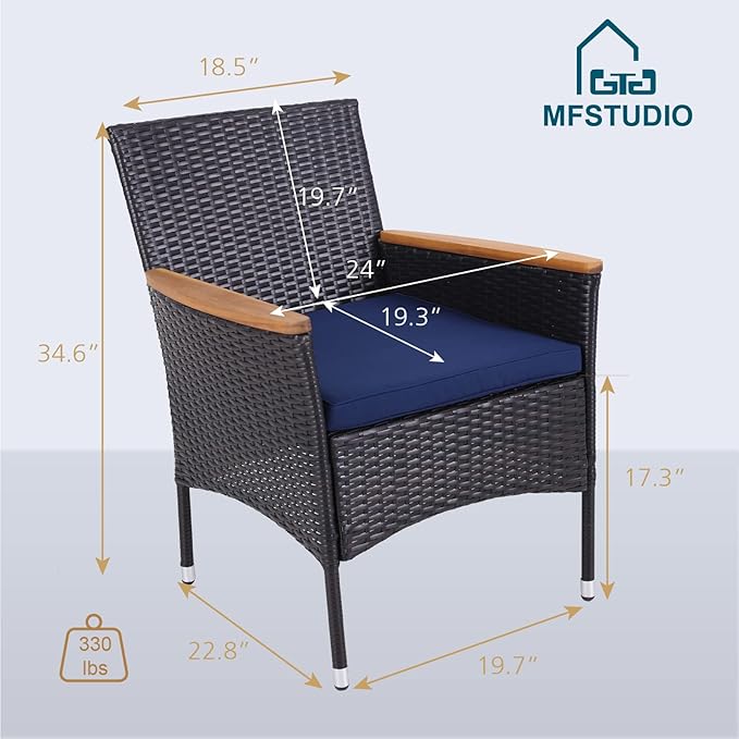 MFSTUDIO Patio Brown Wicker Chairs Set, Oversized Outdoor Rattan Dining Chairs Set of 6 with Cushions, 6 Patio Outdoor Chair Set with Armrests for Table, Backyard