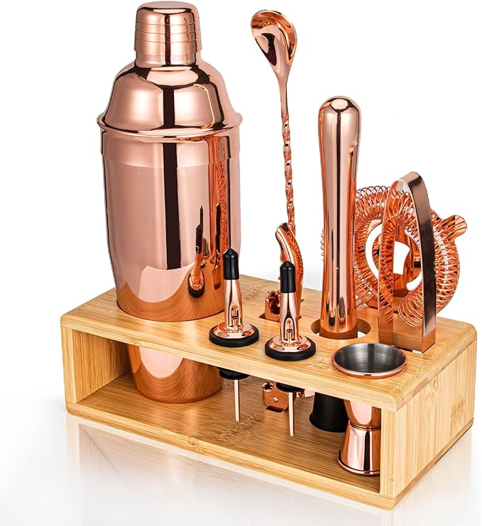 Cocktail Shaker Set, Mixology Bartender Kit 10-Piece Bar Tools Set with Stylish Bamboo Stand, Bar kit: Martini Shaker Mudd...
