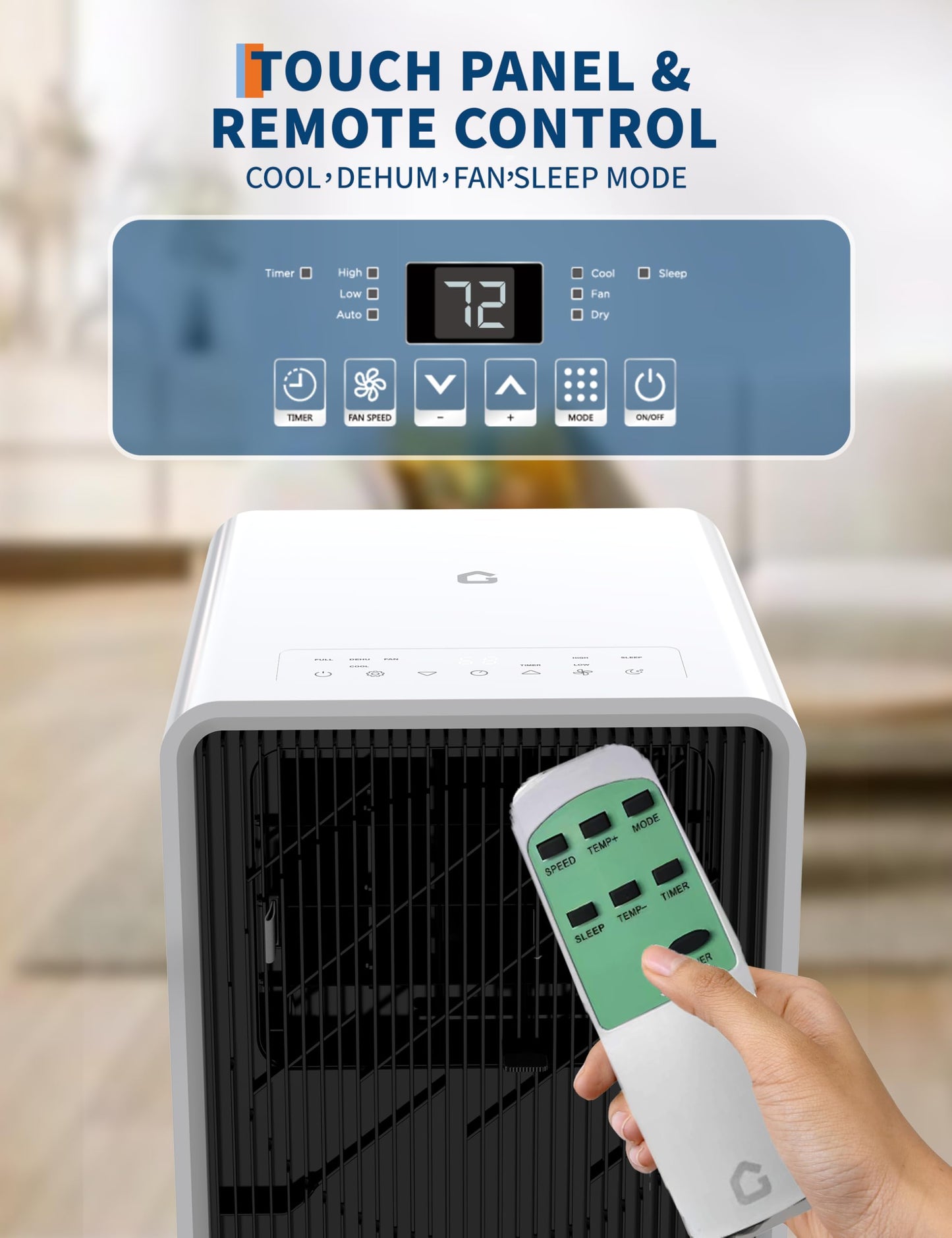 Garveetech 14,000 Btu Drainage-Free Portable Air Conditioner For Indoor Rooms, 3-In-1 Ac Unit For Bedroom 225-300 Sq.Ft, Dehumid