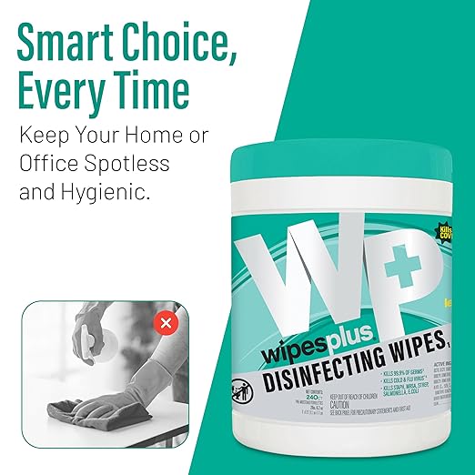 WIPESPLUS Disinfecting Surface Wipes Canister Bleach Free with Lemon Scent for Home and Business, 240 Count