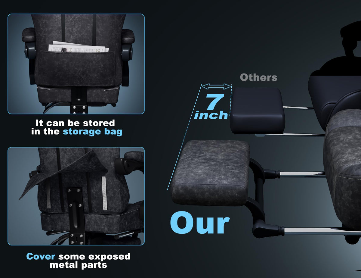Kslysuty Gaming Chair Breathable Leather with Pocket Spring Cushion,Wide and High Ergonomic Office Chair with Headrest,Computer Gaming Chair with Footrest for Adult and Teen,Grey