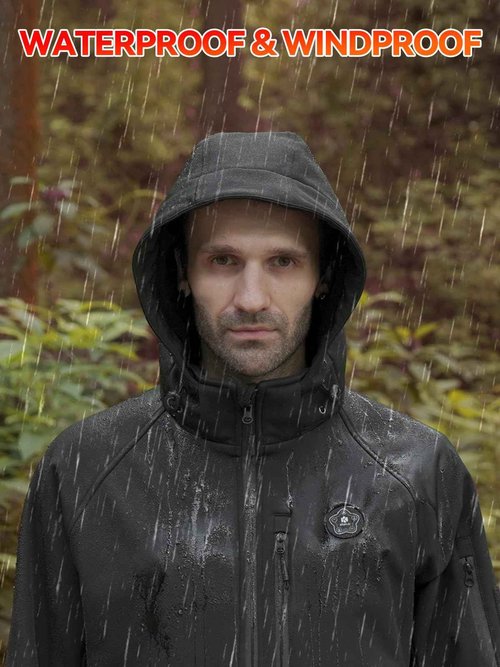 KOPLO Heated Jacket for Men, 14400mAh Battery Pack with Detachable Hood, Waterproof Outdoor Heating Jacket-L