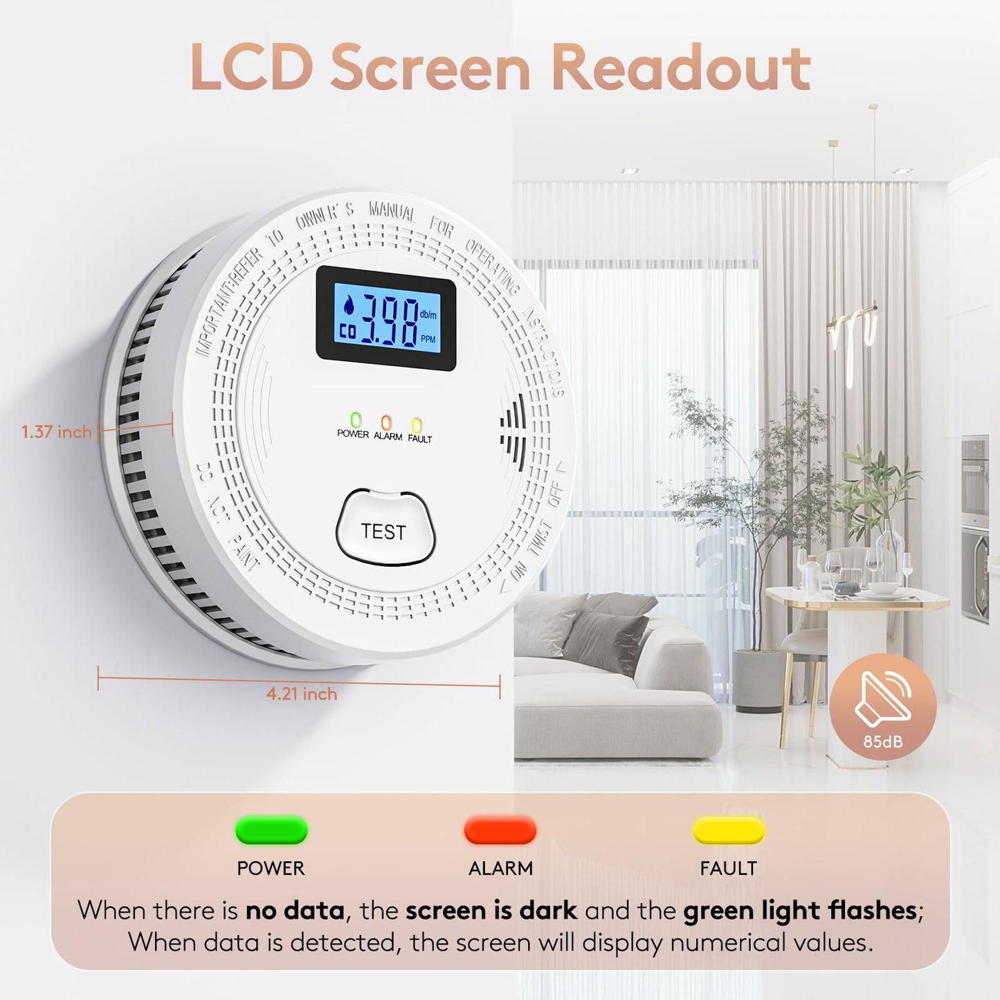 5 Packs, Smoke Combination CO Alarm,2-in-1 Detection, CO Detector,Smoke Detector,Battery Powered CO Alarm with LEDs,Digital Display,Test Button,Low Battery Warning,85db Alarm,Flexible Installation