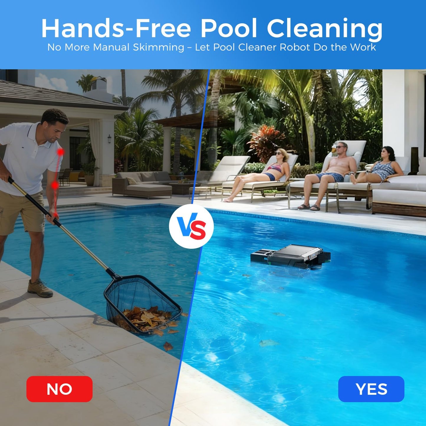 Solar Powered Pool Skimmer Robotic, Automatic Pool Surface Cleaner with APP Support, 24/7 Continuous Cleaning, Dual Charging Modes, Shallow Water Safeguard, Ideal for Above Ground & Inground Pools