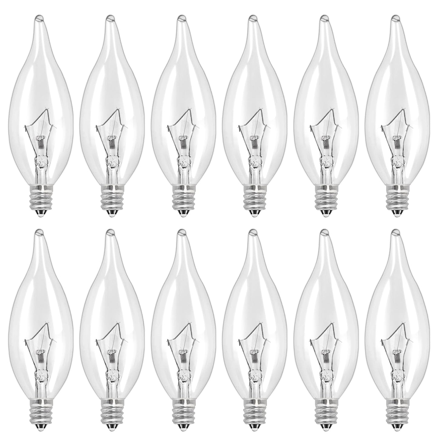 LinMiFo 12-Pack E12 B10 Clear Candelabra Base Bulb, 60W 120V Incandescent Candle Light Bulbs Dimmable Chandelier Light Bulbs for Pendants or Outdoor, Ceiling Fan, Fireplace, Wall Sconces