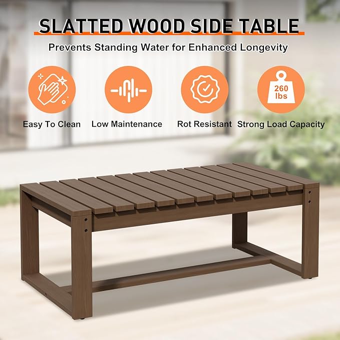 INTER HUT Rustic Hideaway Natural Cedar Wood Outdoor Furniture Set, Wicker Patio Conversation Set for Porch Garden Backyard, Couch, Patio Chairs, Tables, 5 Piece, Brownish/Beige