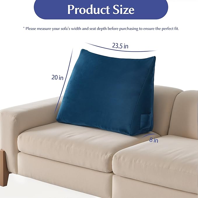 WOWMAX Back Pillow for Bed Sitting up-Bed Wedge Pillow Back Support Pillows for Bed & Sofa Couch, Velvet(100% Cotton), Deep Blue