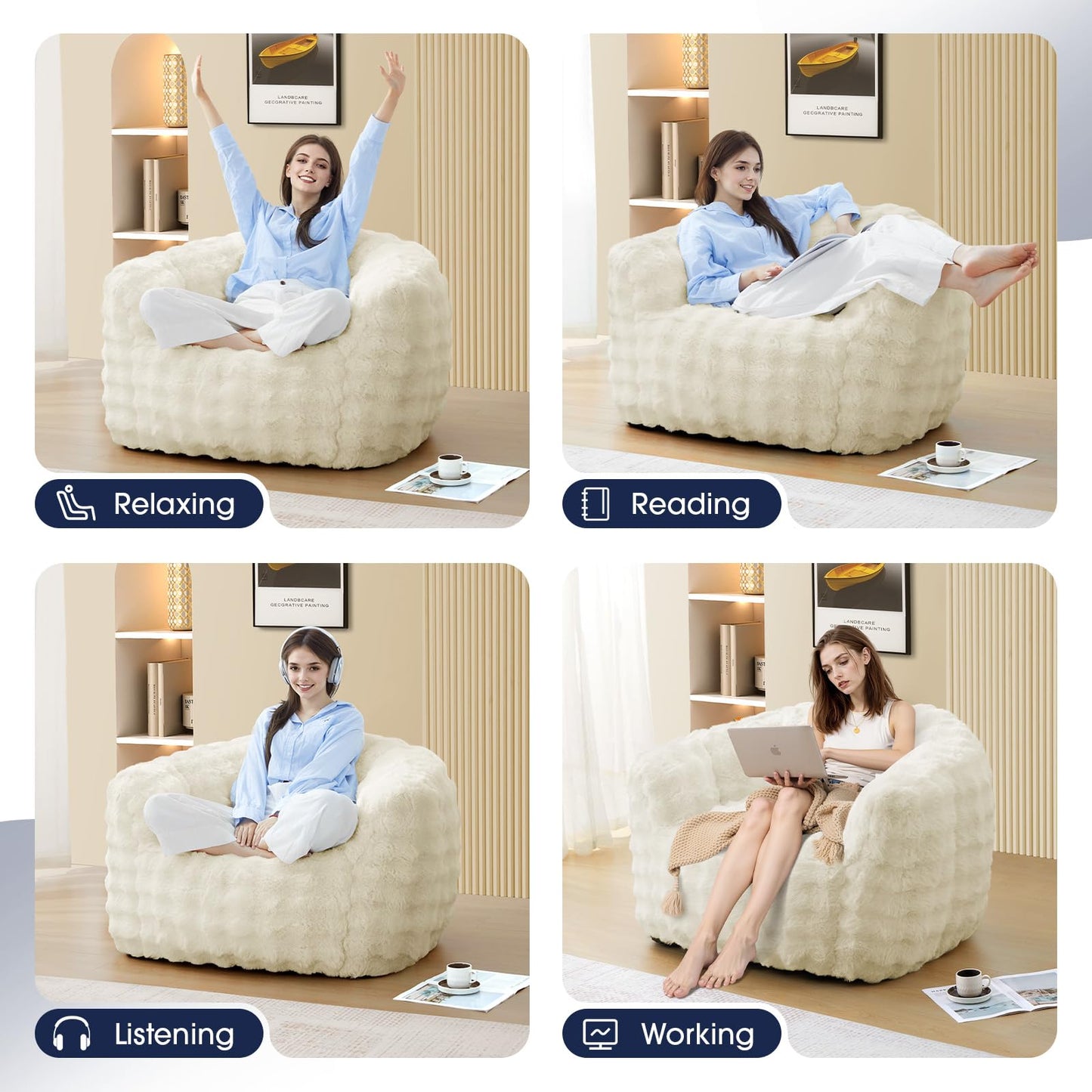 KINGYES Giant Bean Bag Chair, Oversized Bean Bag Couch for Adults, Beige(Pillow not Included)