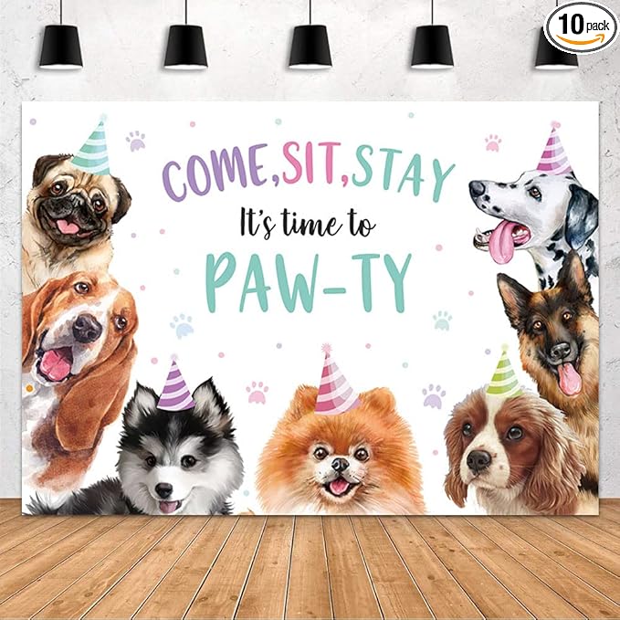 MEHOFOND 7x5ft Puppy Dog Birthday Party Decorations Backdrop Pet Doggy Party Photo Backdrop It's Time to Paw-ty Banner for...