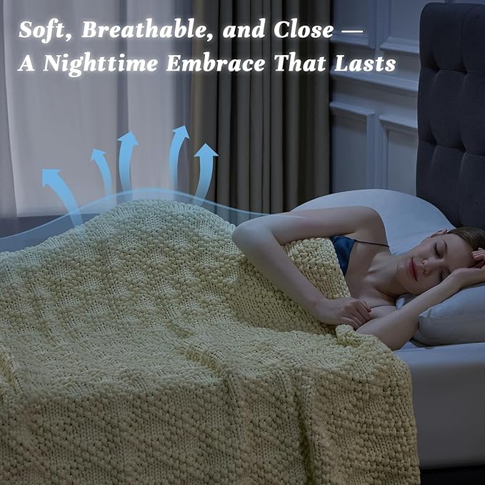 Knitted Weighted Blanket for Adult, Chunky Knit Weighted Throw for Sleep 60"*80" 15lbs, Cooling Breathable Machine Washable Heavy Blanket for Room Decor (Cream White, Queen)