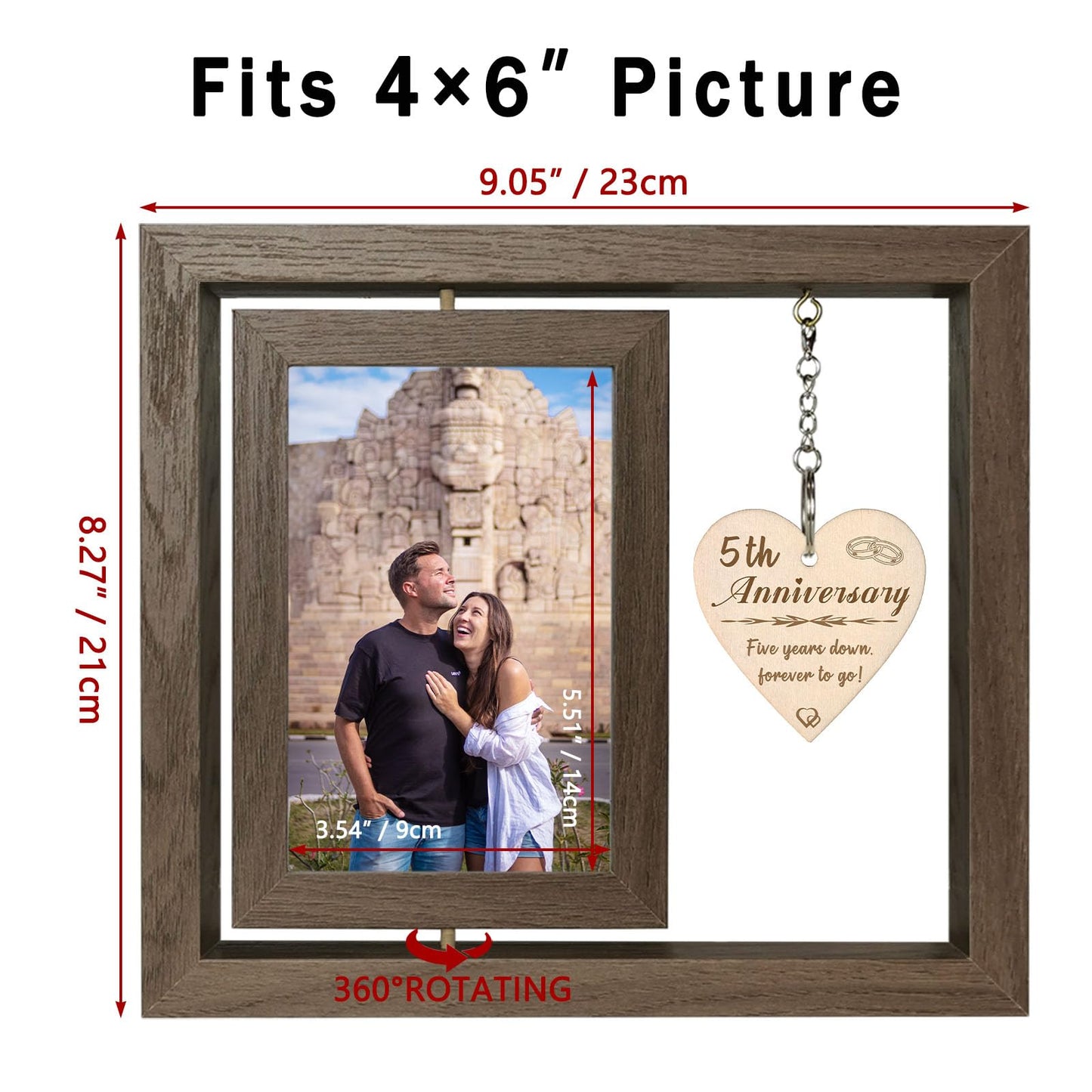 EYITUPC 5 Year Anniversary Picture Frame Gifts for Her Him, Wood 5th Wedding Anniversary Photo Frame for Wife Men Husband, Display 2 4x6 Inch