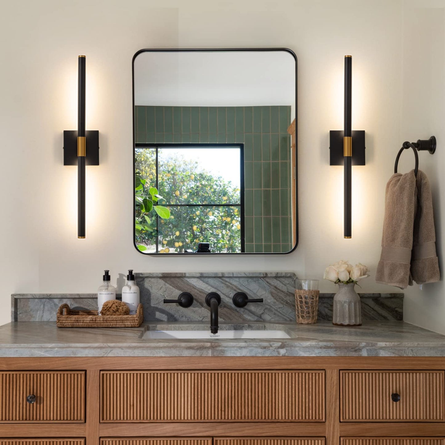 Faziyo Black Gold Vanity Light Fixtures for Bathroom Over Mirror 24 inch LED Bath Sconces IP44 5CCT Adjustable Morden Picture Lights for Paintings (Built-in Dimmer)