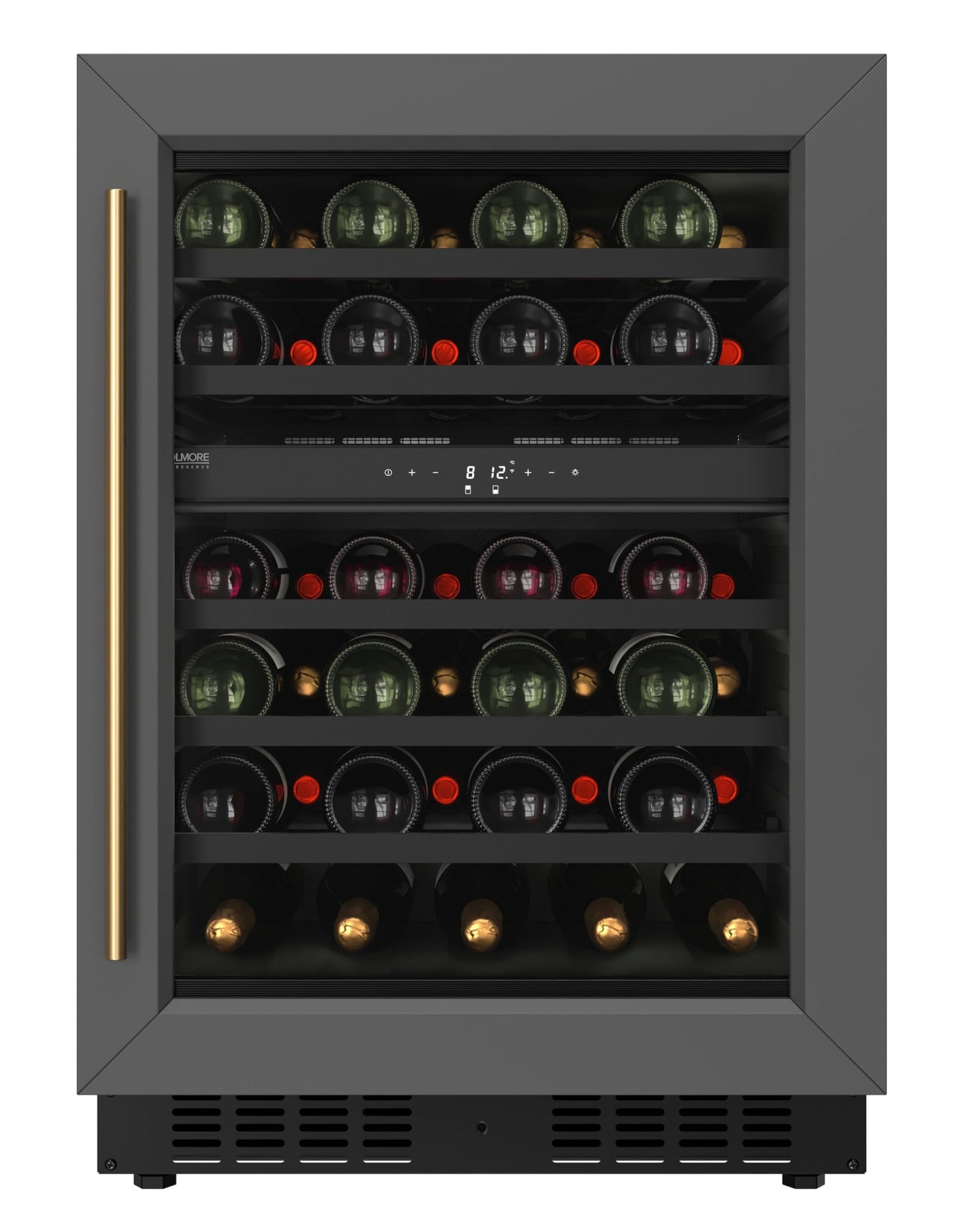 KoolMore Reserve 24 in. Under-Counter Panel Ready Dual Zone Built-in Wine Cooler with Black Shelves and 45 Bottle Capacity in Black (KM-CW46DZ-BPR)