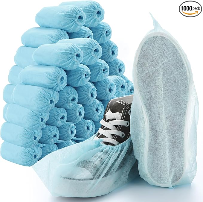 Vabean 1000 Pcs Disposable Shoe Covers Boot Cover Waterproof Nonslip Shoe Protector Covers for Indoor Carpet Floor Workplace Protection, One Size Fit Most (Light Blue)