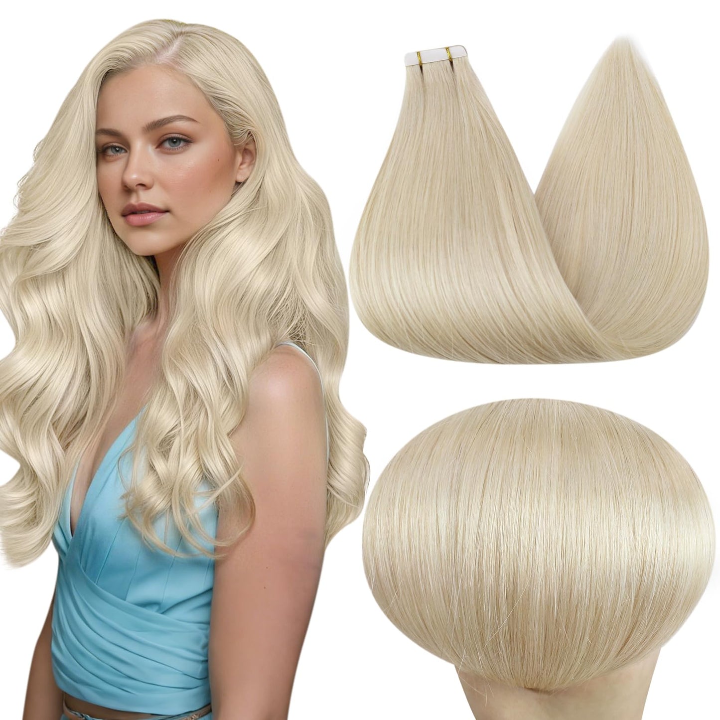 Full Shine Tape in Hair Extensions Blonde Tape in Hair Extensions Human Hair Blonde 60 22Inch Real Human Hair Tape ins 20Pcs 50G