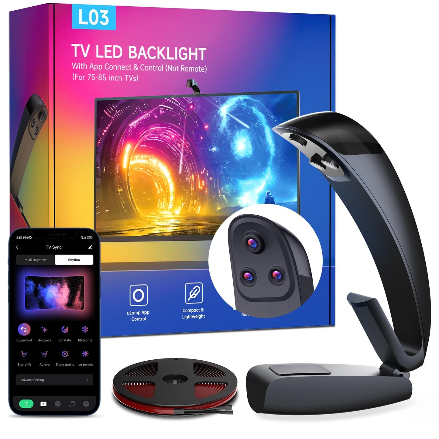 FFJ TV Backlight, 18ft RGB LED Strip Lights That Change with 75-85 Inch Screen, Smart App Control, Music Sync, for Home Decoration - Upgraded Version