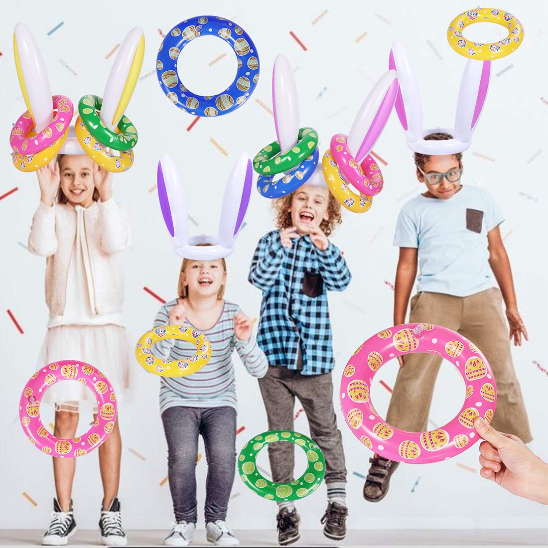Max Fun Easter Inflatable Bunny Ring Toss Games Inflatable Toss Game for Easter Party Favors Indoor Outdoor Games (Easter Bunny Ears Ring Toss)