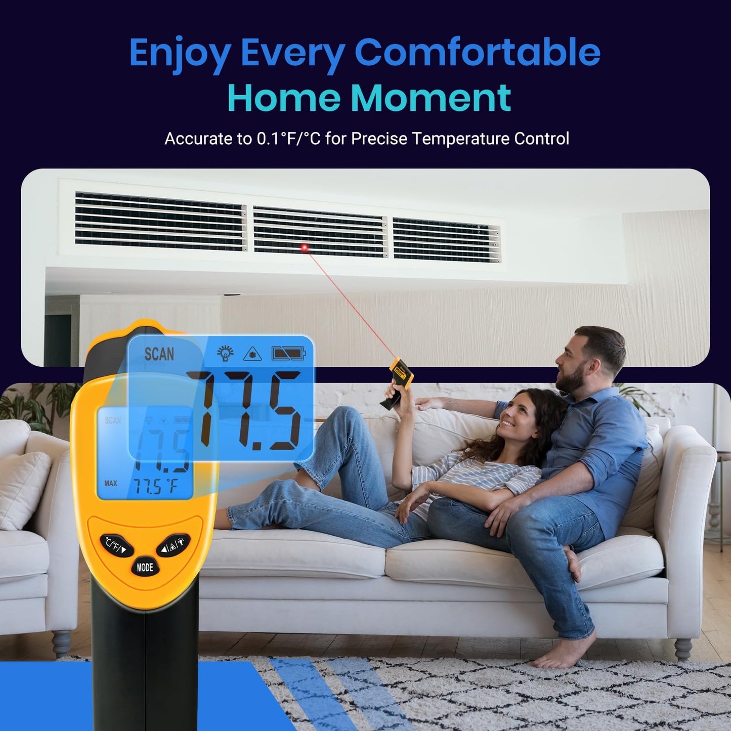 Etekcity Infrared Thermometer Laser Temperature Gun 1080, -58°F~ 1130°F for Meat Food Candy Pizza Oven, Heat Gun for Cooking, Kitchen, Fridge, Reptile, BBQ, HAVC, Adjustable Emissivity & Max Measure