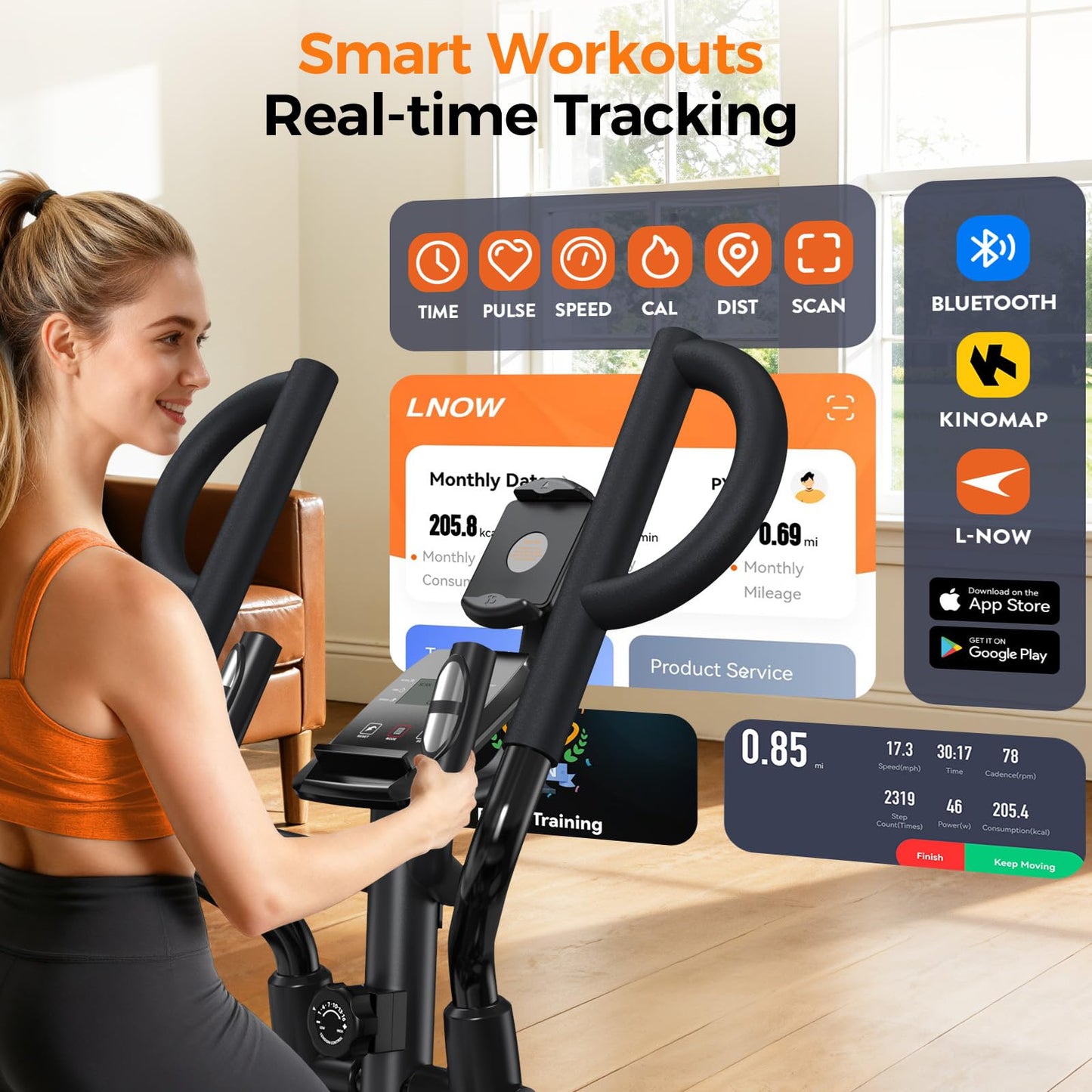 pooboo Elliptical Exercise Machine,Elliptical Machine for Home with Hyper-Quiet Magnetic Driving System&LCD Monitor, Elliptical Trainers with 15.5-17IN Stride,16 Resistance Levels