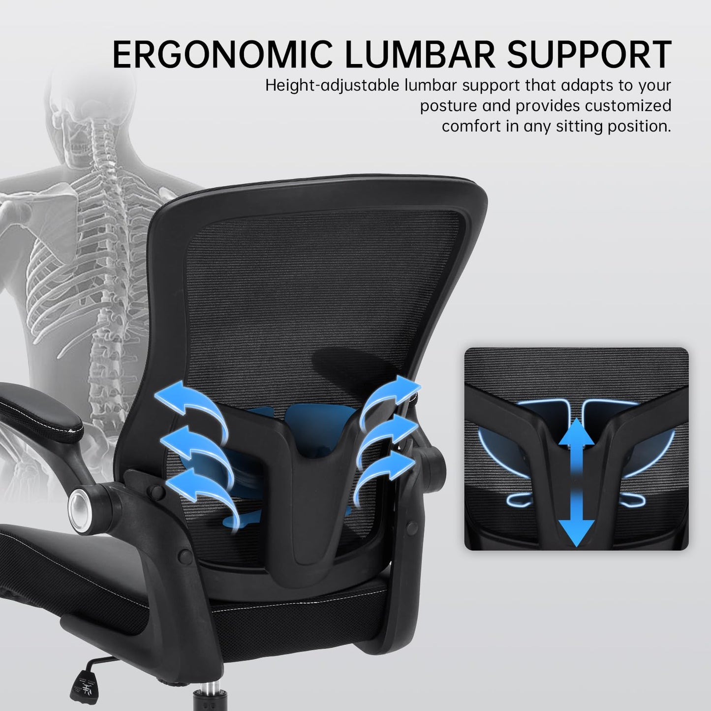 Heromate Office Chair-400lbs, Ergonomic Heavy Duty Office Desk Chair with Adjustable Lumbar Support Breathable Mesh Computer Chair with Flip-Up Armrests, Comfy Home Office Desk Chair for Heavy People