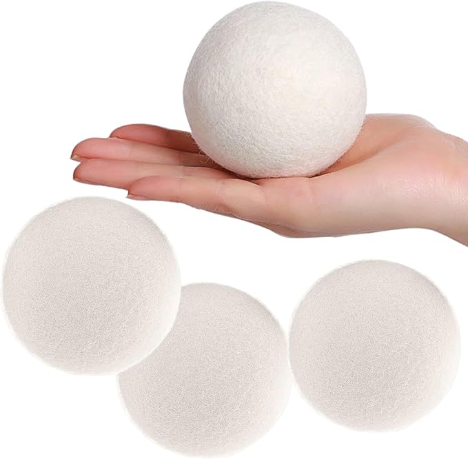 Wool Dryer Balls Organic Premium | 4 Balls XL, Ethically & Humanely Made, Natural Fabric Softener, Laundry Dryer Balls Reusable, Wrinkle Release, Organic Fabric Softener Ball, Say No! to Dryer Sheets