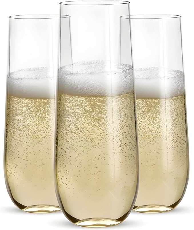 Prestee 48 Pack Plastic Champagne Flutes 9 oz - Stemless Disposable Champagne Flutes for Cocktails Mimosa Bar and Party Su...