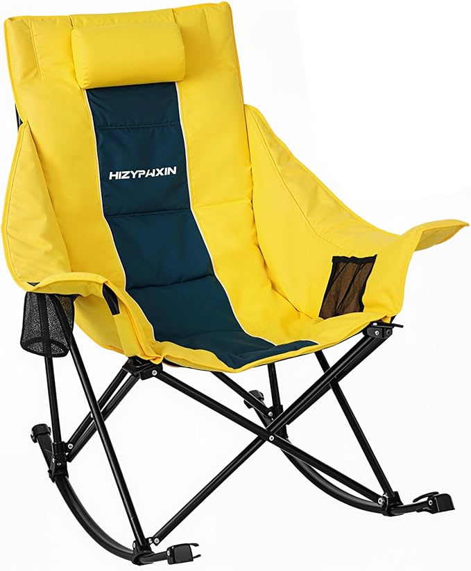 Hizypaixin Oversized Rocking Camping Chair for Adults with Headrest, Portable Rocking Chair with Cup Holder, Side Pocket &...