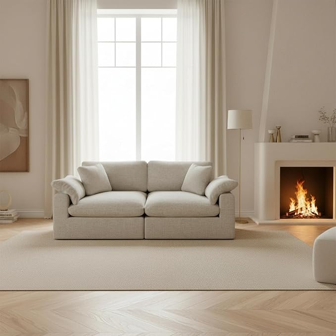 Forest aesthetics Modular Sectional Sofa Cloud Couch,78.6" Down Filled Comfy Cloud Modern Sofa,2 Seater with Light Beige Linen Couch Cushion Covers Removable Furniture for Living Room
