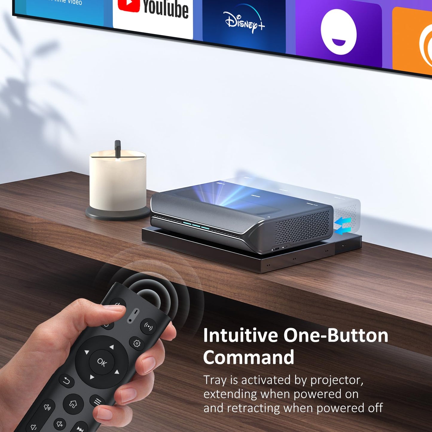 NexiGo AS200 Motorized Sliding Tray for Ultra Short Throw (UST) Projector, Extend Up to 150 Inch Picture, Auto Retractable Tray Telescopic design, Smart Sync with projector power