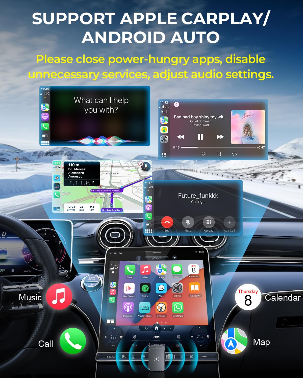 AuroraLink Wireless Carplay Adapter for Apple iPhone & Android Auto 2-in-1 Fast & Stable Carplay Wireless Adapter Convert Wired to Wireless Car Play Dongle for iOS 10+/Android 11+ (Grey)