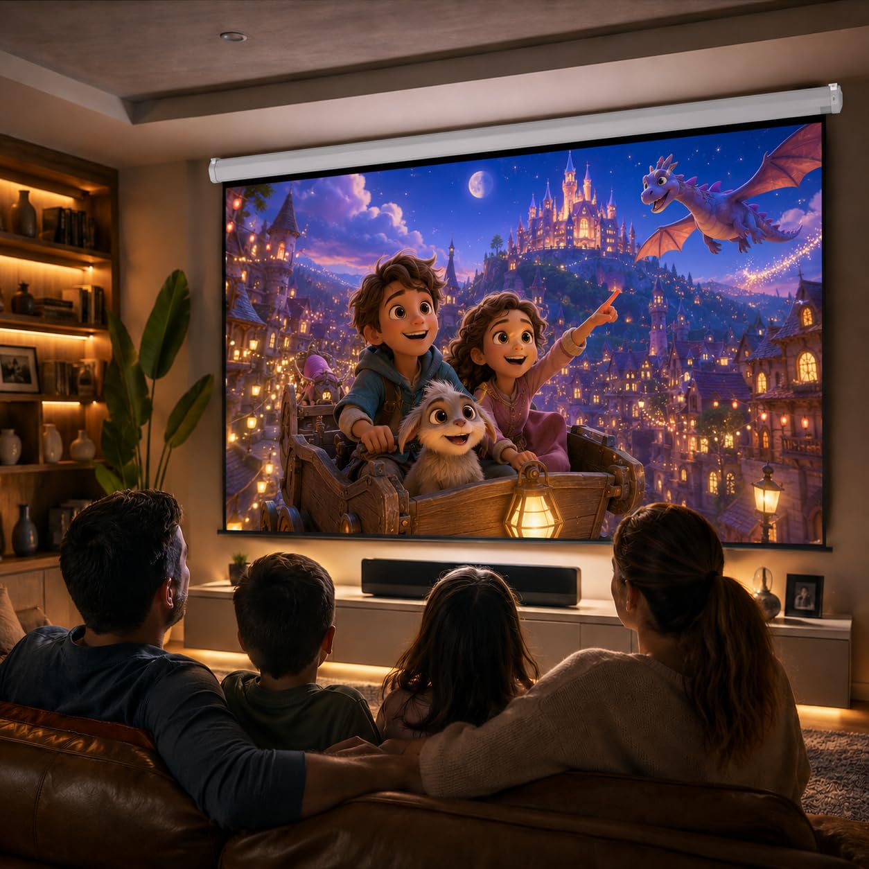 110" Motorized Projector Screen, Electric 16:9 Projector Screen with Remote Control, Indoor/Outdoor HD Movie Screen, Wall/Ceiling Mounted, Perfect for Home Office Theater TV, White