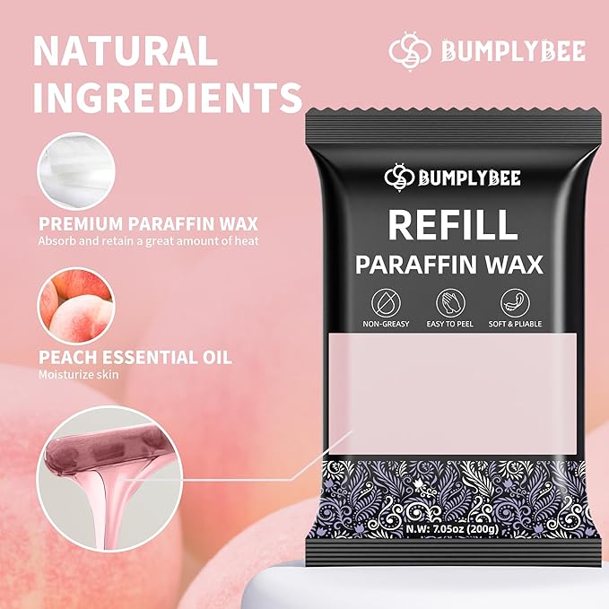 Paraffin Wax Kit - 10 Packs Peach Scent Refills With Silicone Brush for Hands and Feet - Skin Moisturizing, Non-Greasy, Easy-Peeling