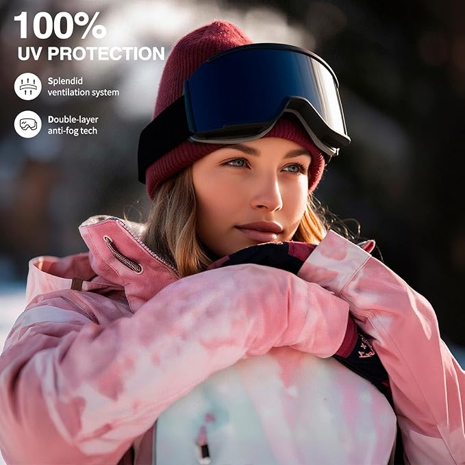 Ski Goggles for Men Women,Anti Fog UV Protection Snowboard Goggles for Adult & Youth,OTG Snow Skiing Goggles