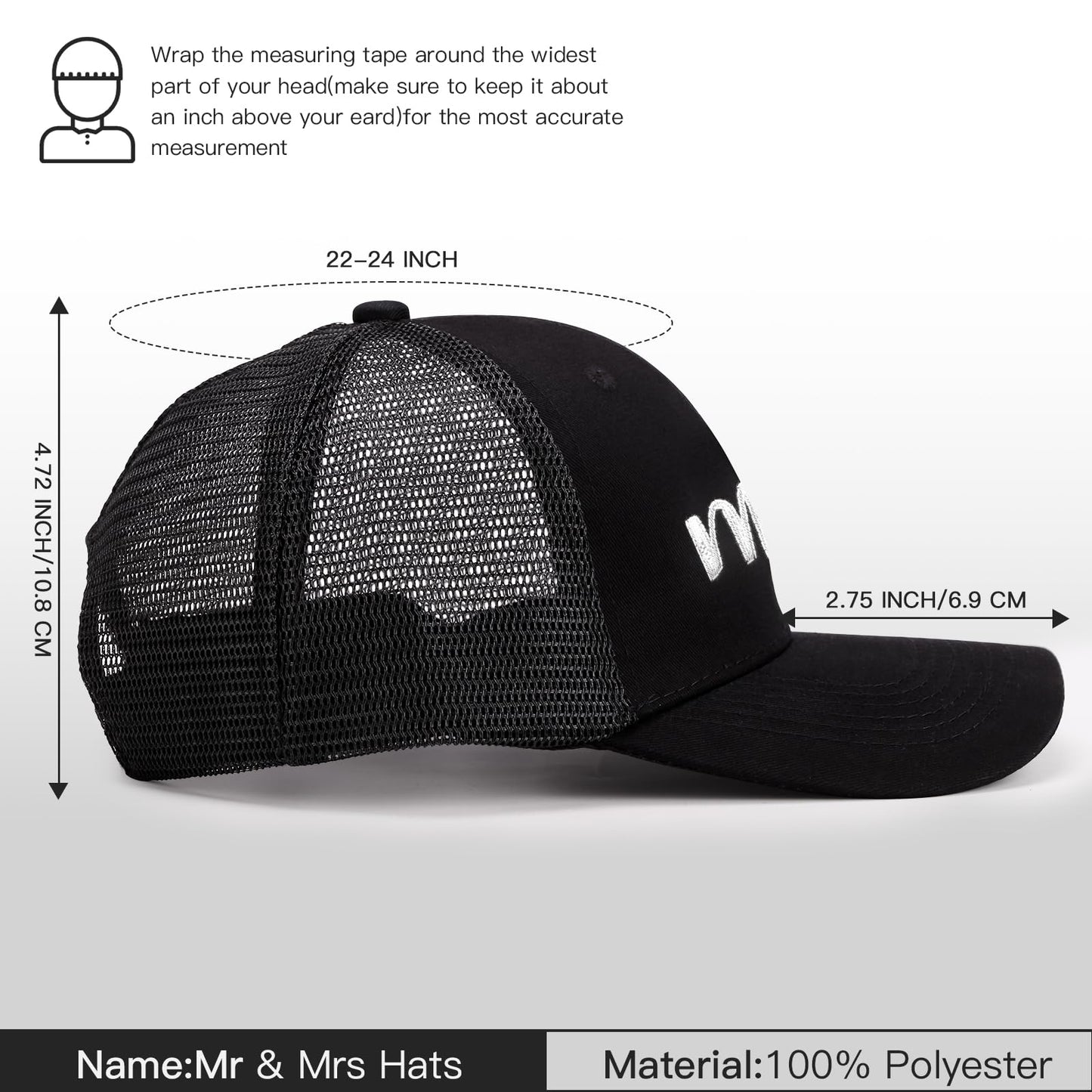 Mr and Mrs Hats for Newlywed Couple -Embroidered Breathable mesh Hats for Women Men, Unique Gift for Wedding, Engagement, Honeymoon White
